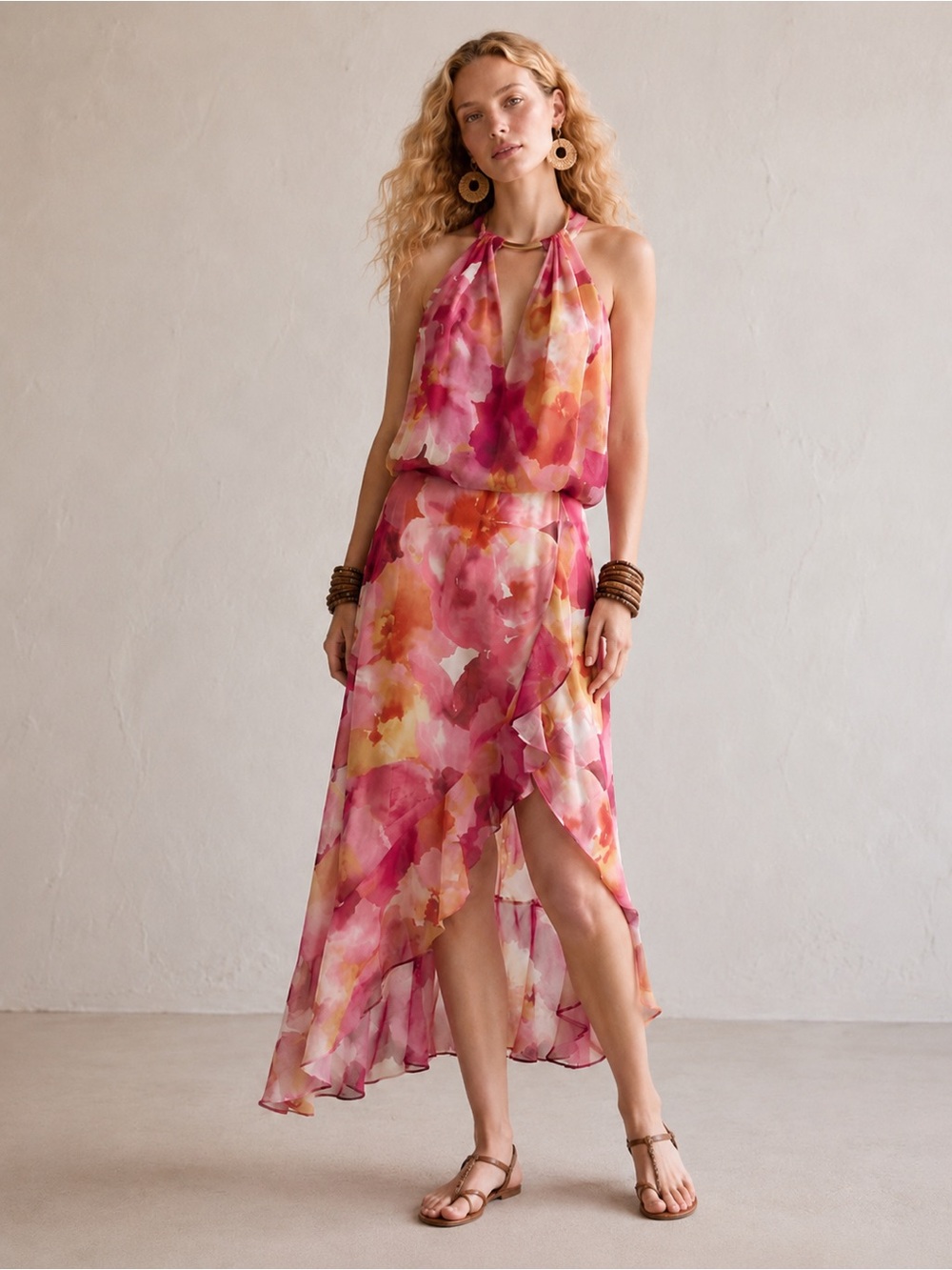 $139 X by Xscape Woman’s Chiffon Floral Sleeveless Halter A Line Dress Size 10